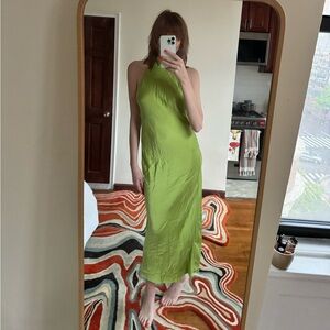 Maison Silk long skinny green summer dress